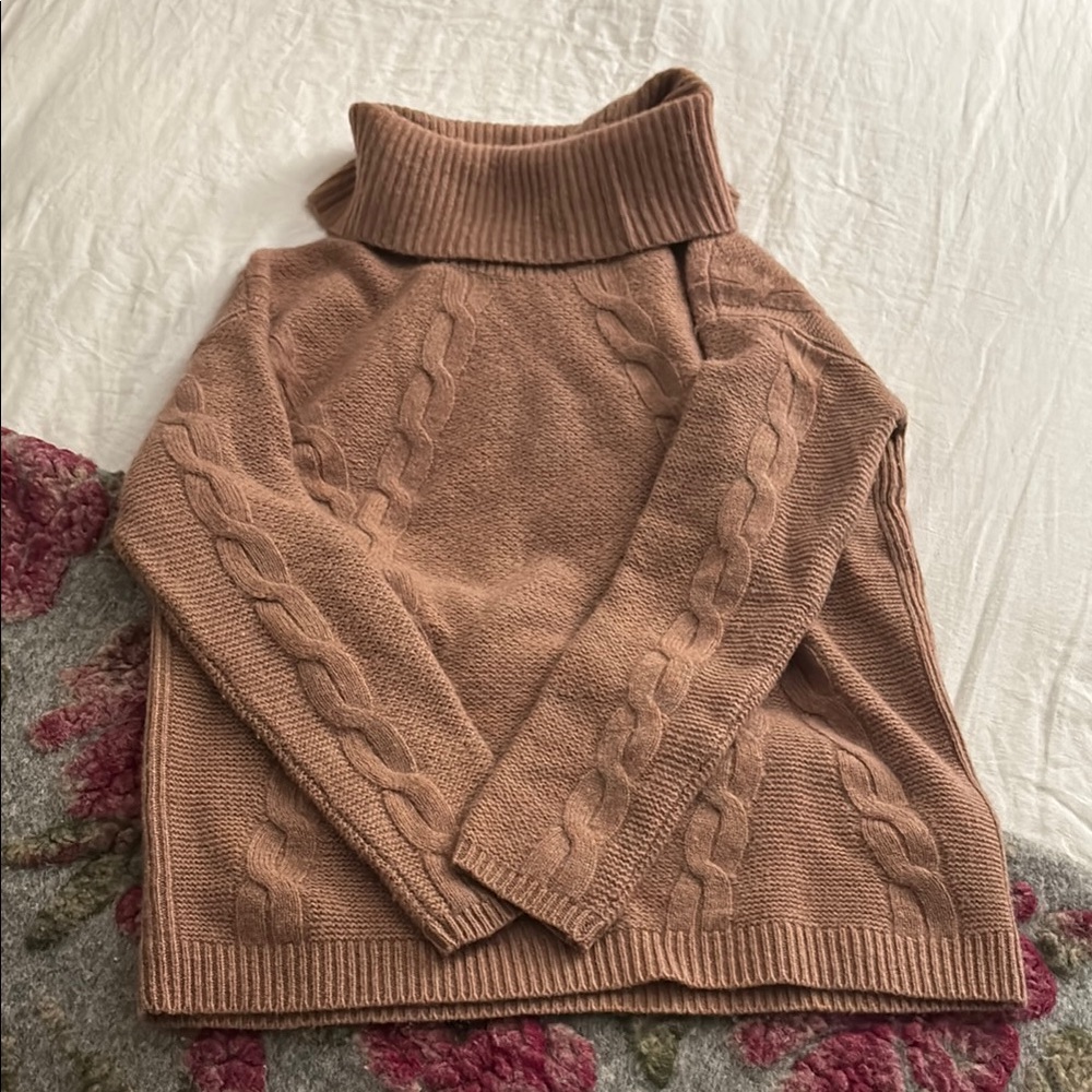 Talbots Cozy Cable Knit Camel Tan Cashmere Turtleneck Sweater